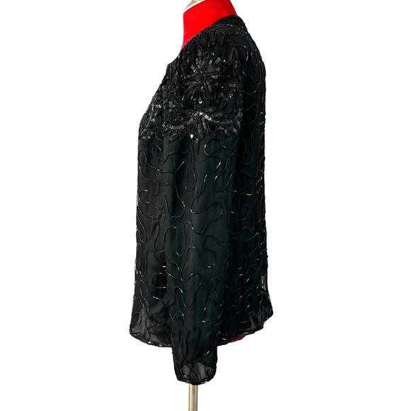 JMD New York black silk cocktail jacket size S beads & sequins NEW OLD STOCK - Picture 6 of 13